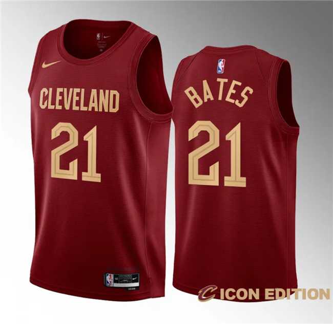 Men%27s Cleveland Cavaliers #21 Emoni Bates Wine 2023 Draft Icon Edition Stitched Jersey Dzhi